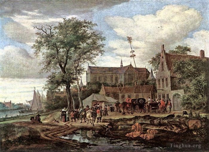 Salomon van Ruysdael Ölgemälde - Taverne mit Maibaum
