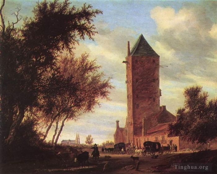 Salomon van Ruysdael Ölgemälde - Turm an der Straße