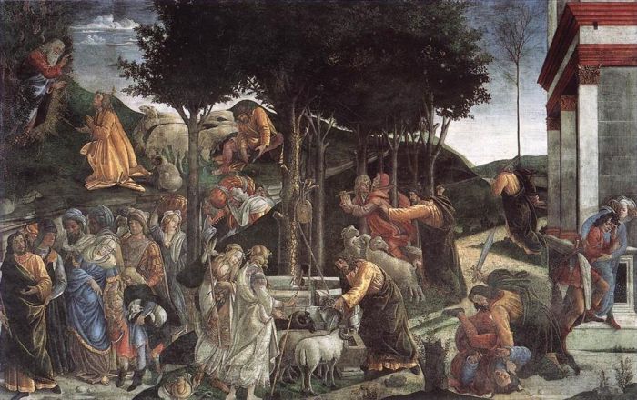 Sandro Botticelli Andere Malerei - Die Prüfungen des Moses (Die Jugend des Moses)