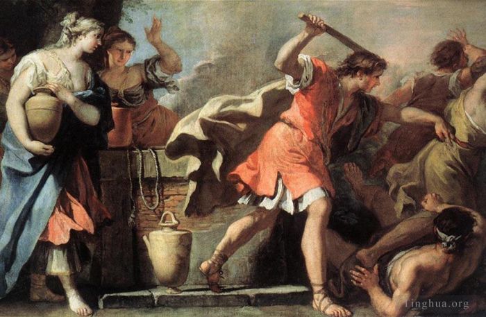 Sebastiano Ricci Ölgemälde - Moses verteidigt die Töchter Jethros