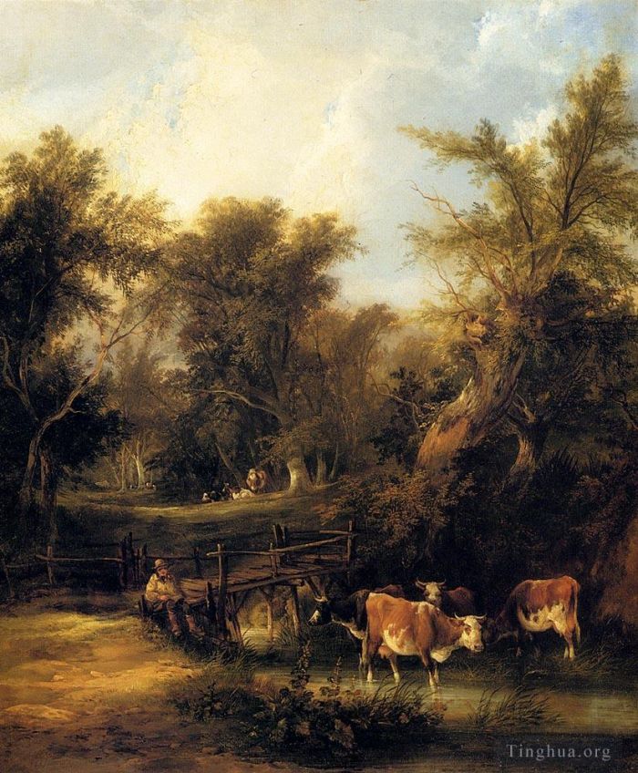 William Shayer Ölgemälde - Rinder an einem Bach