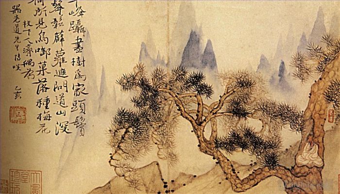 Shi Tao Chinesische Kunst - In der Meditation am Fuße der Berge unmöglich 169