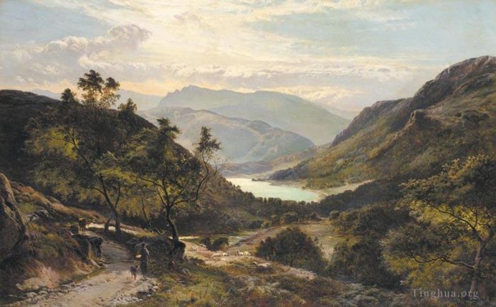 Sidney Richard Percy Ölgemälde - Der Weg hinunter zum Lake North Wales