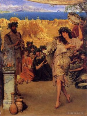 Sir Lawrence Alma-Tadema Werk - Ein Erntedankfest Eine tanzende Bacchantin zur Erntezeit