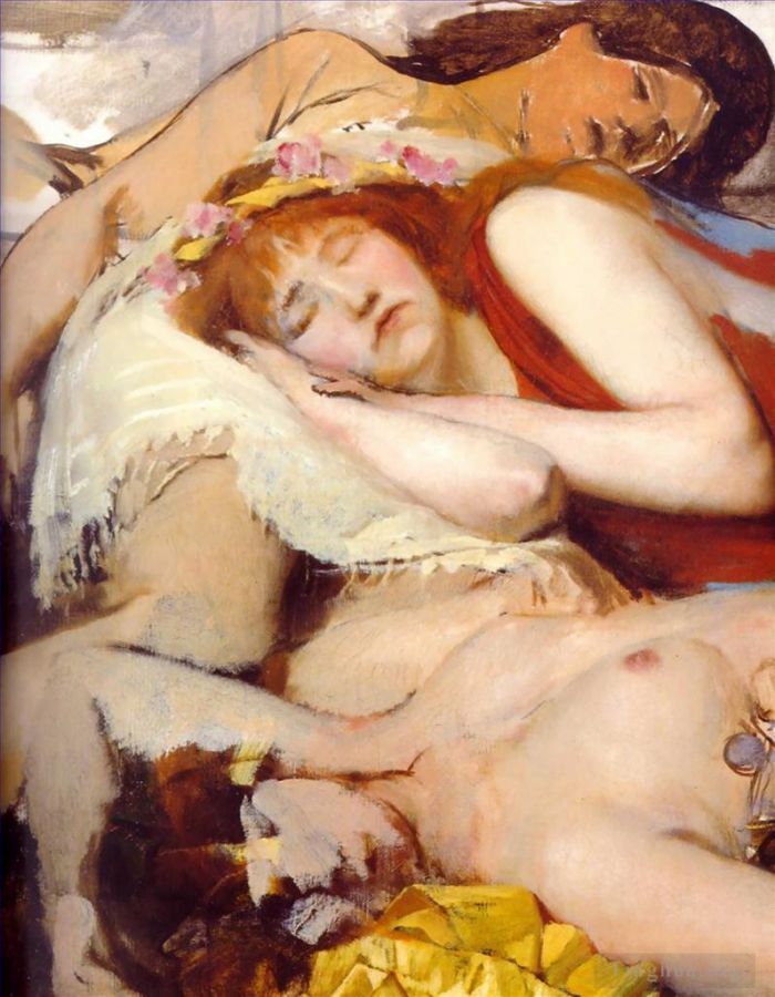 Sir Lawrence Alma-Tadema Ölgemälde - Erschöpfte Maenides nach dem Tanz