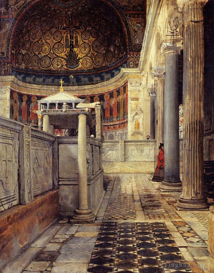 Sir Lawrence Alma-Tadema Ölgemälde - Innenraum der Kirche San Clemente Rom