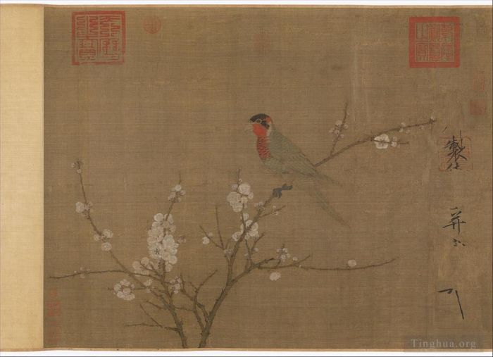 Zhao Ji Chinesische Kunst - Fünffarbiger Sittich auf einem blühenden Aprikosenbaum 1119