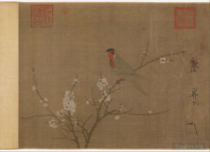 Zhao Ji Werk - Fünffarbiger Sittich auf einem blühenden Aprikosenbaum 1119