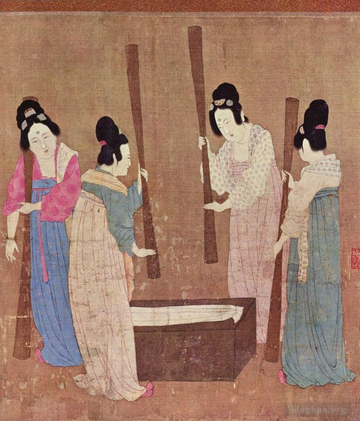 Zhao Ji Chinesische Kunst - Frauen bereiten Seide nach Zhang Xuan 1100 vor