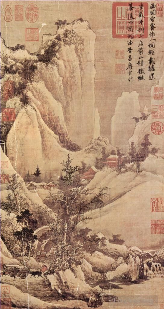 Tang Yin Chinesische Kunst - Schneeräumung auf einem Gebirgspass 1507