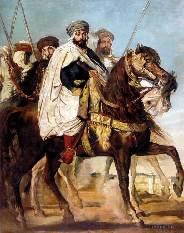 Theodore Chasseriau Ölgemälde - Ali Ben Hamet Kalif von Konstantin von Haractas, gefolgt von seiner Eskorte 18