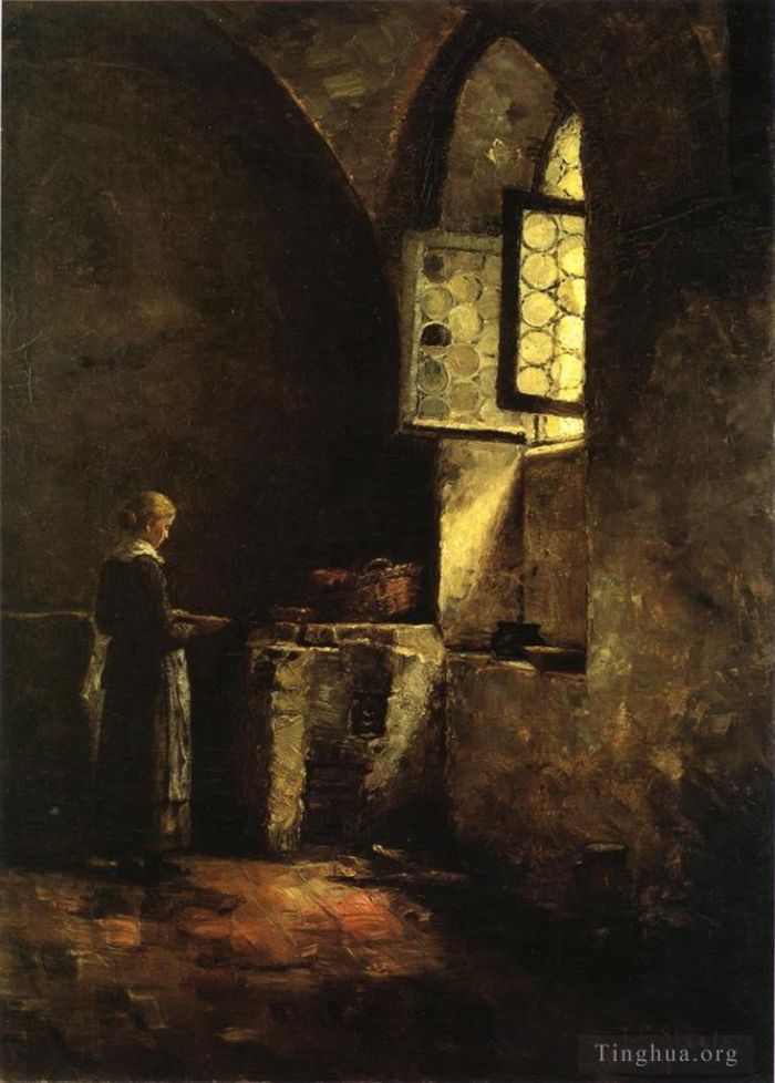Theodore Clement Steele Ölgemälde - Eine Ecke in der Alten Küche des Mittenheimer Klosterimpressionisten