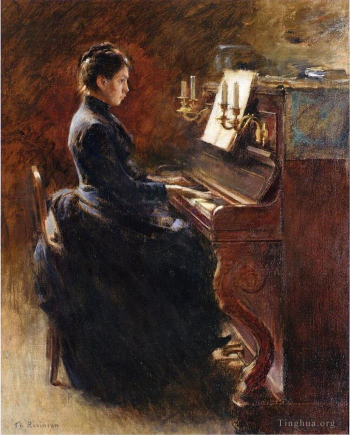 Theodore Robinson Ölgemälde - Mädchen am Klavier