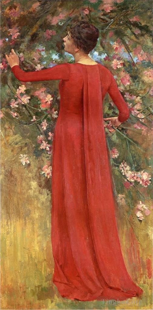 Theodore Robinson Ölgemälde - Das rote Kleid, auch bekannt als sein Lieblingsmodell