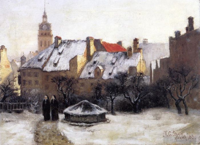 Thomas Couture Ölgemälde - Steele Theodore Clement Winter Afternoon Old Munich