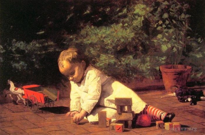 Thomas Cowperthwait Eakins Ölgemälde - Baby beim Spielen