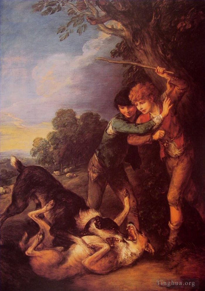 Thomas Gainsborough Ölgemälde - Hirtenjungen mit kämpfenden Hunden