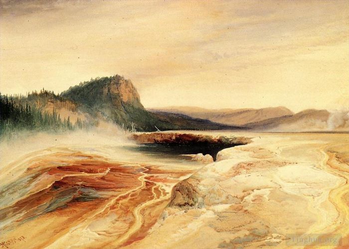 Thomas Moran Ölgemälde - Riesiger blauer Frühlings-Yellowstone