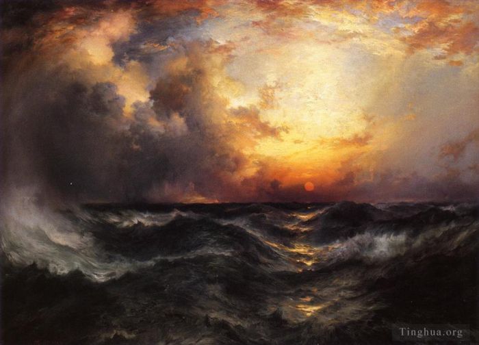 Thomas Moran Ölgemälde - Sonnenuntergang im mittleren Ozean