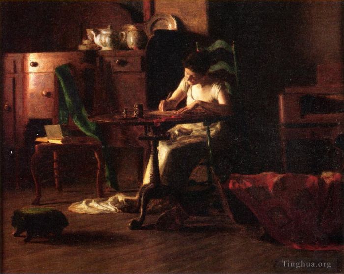 Thomas Pollock Anshutz Ölgemälde - Frau schreibt an einem Tisch