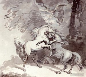 Thomas Rowlandson Werk - Pferde kämpfen auf einem Waldweg