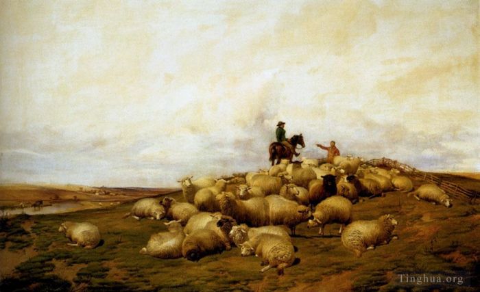 Thomas Sidney Cooper Ölgemälde - Ein Hirte mit seiner Schafherde