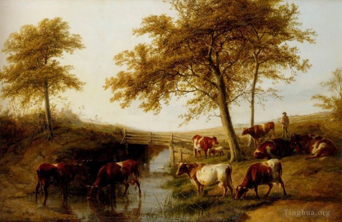 Thomas Sidney Cooper Ölgemälde - Vieh ruht an einem Bach