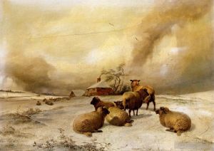 Thomas Sidney Cooper Werk - Schafe in einer Winterlandschaft