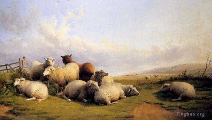 Thomas Sidney Cooper Ölgemälde - Schafe in einer ausgedehnten Landschaft