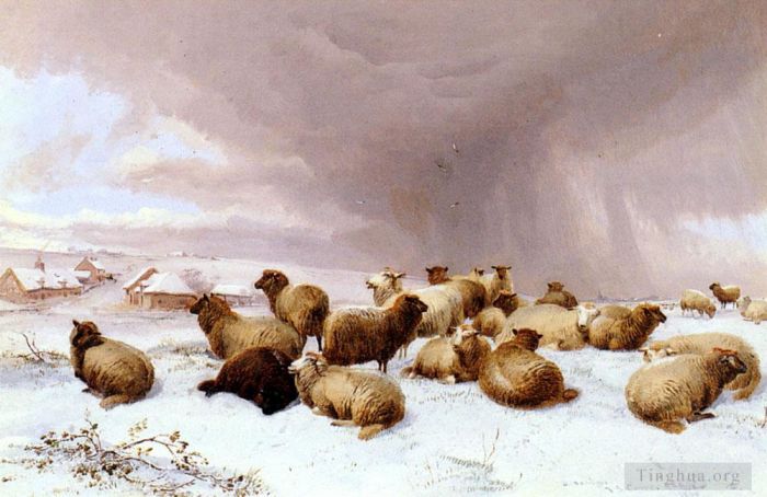 Thomas Sidney Cooper Ölgemälde - Schafe im Winter