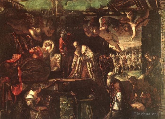Tintoretto Ölgemälde - Anbetung der Heiligen Drei Könige