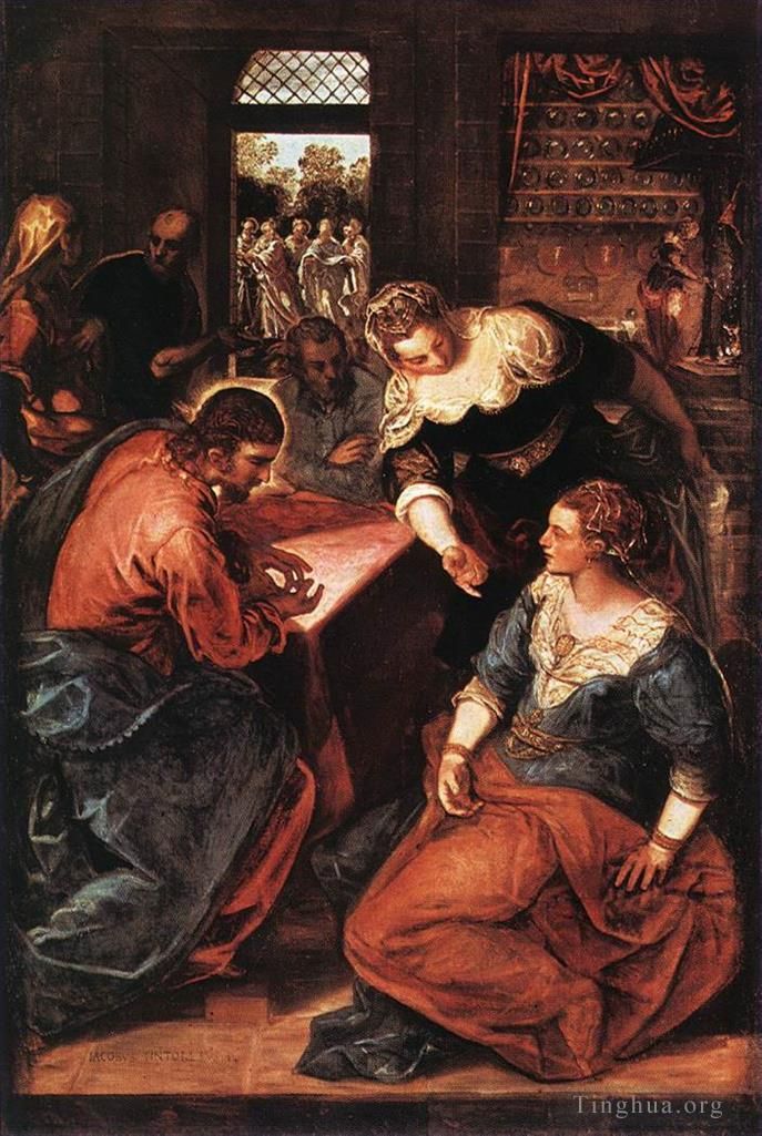 Tintoretto Ölgemälde - Christus im Haus von Martha und Maria