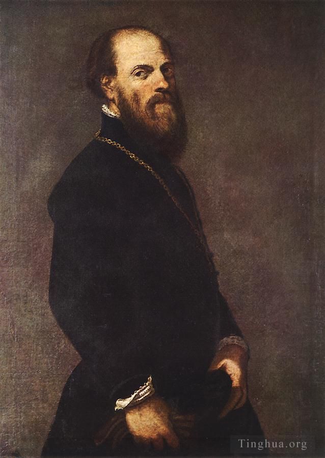 Tintoretto Ölgemälde - Mann mit goldener Spitze