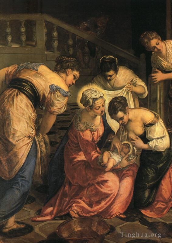 Tintoretto Ölgemälde - Einzelheiten zur Geburt des Heiligen Johannes des Täufers