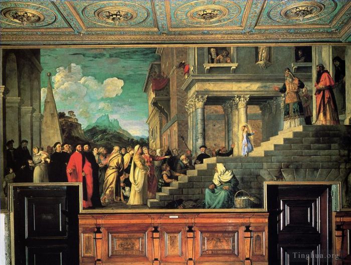 Titian Ölgemälde - Einzug Mariens in den Tempel 1534