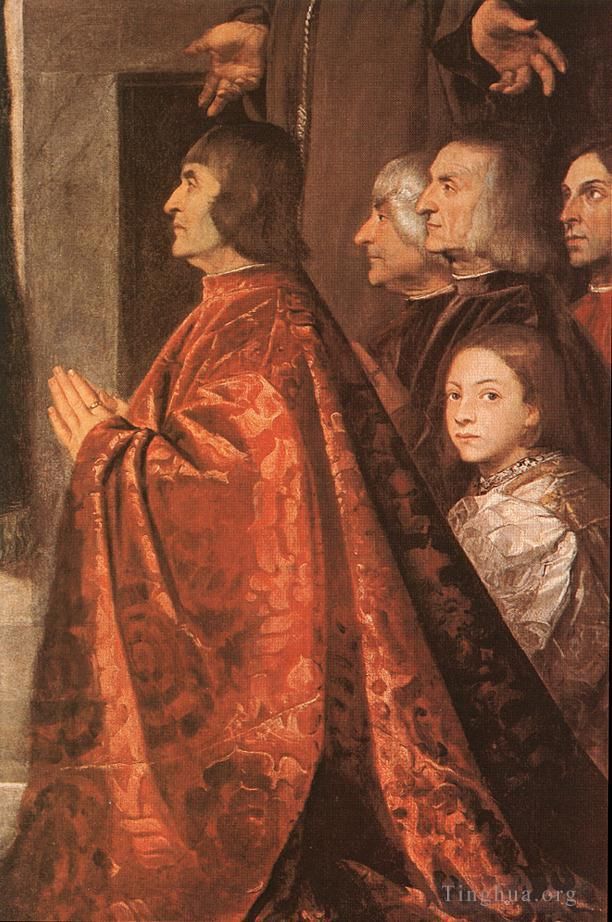 Titian Ölgemälde - Madonna mit Heiligen und Mitgliedern der Pesaro-Familie detail1