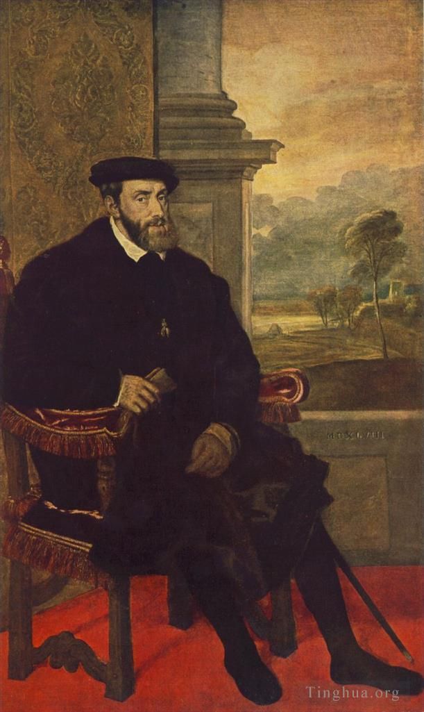 Titian Ölgemälde - Porträt von Karl V. sitzend