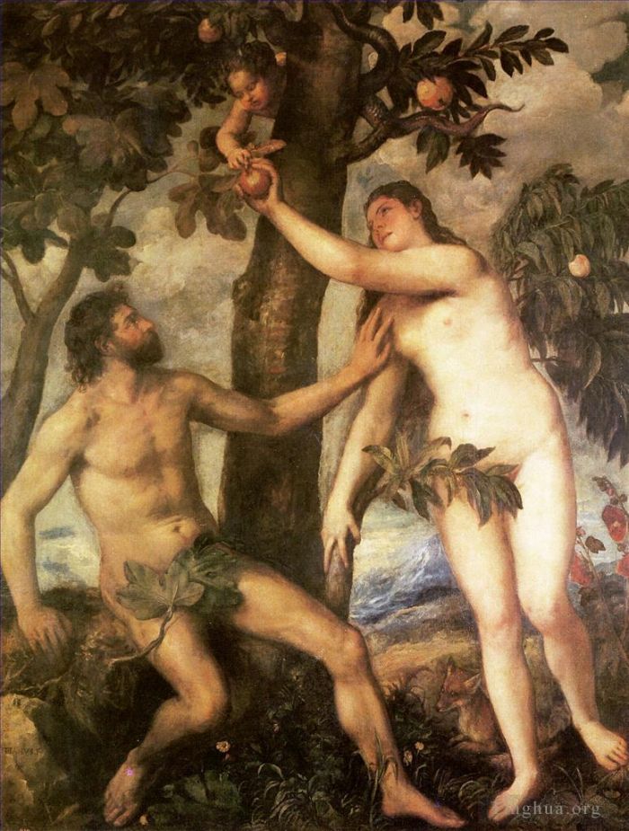 Titian Ölgemälde - Der Sündenfall des Menschen nackt