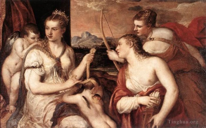 Titian Ölgemälde - Venus mit verbundenen Augen, nackter Amor