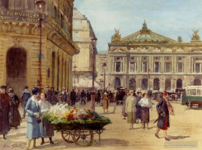 Victor Gabriel Gilbert Ölgemälde - Der Blumenverkäufer Place De L Opera Paris