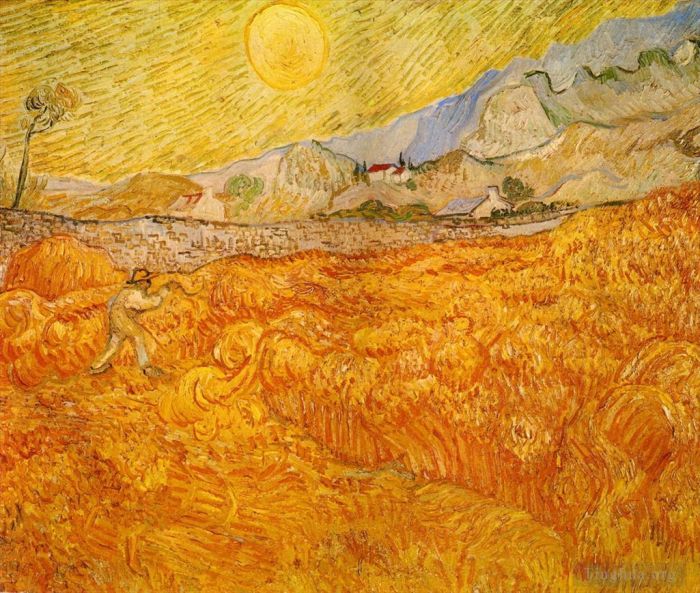 Vincent van Gogh Ölgemälde - 4 Weizenfeld hinter dem Saint Paul Hospital mit einem Schnitter
