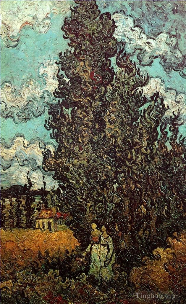 Vincent van Gogh Ölgemälde - Zypressen und zwei Frauen