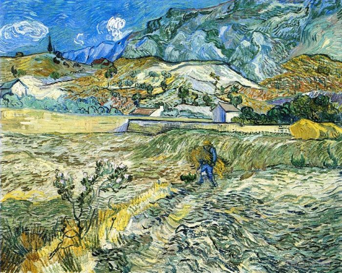 Vincent van Gogh Ölgemälde - Eingezäuntes Feld mit Bauer