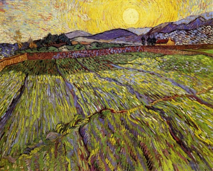 Vincent van Gogh Ölgemälde - Geschlossenes Feld mit aufgehender Sonne