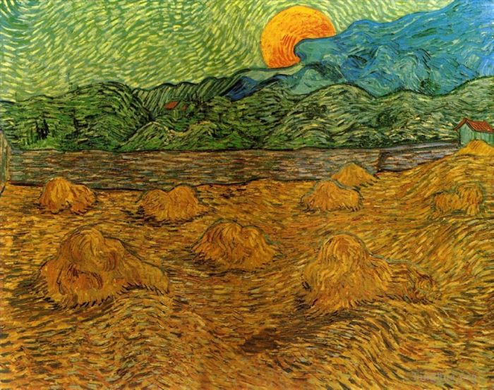 Vincent van Gogh Ölgemälde - Abendlandschaft mit aufgehendem Mond