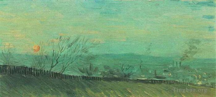 Vincent van Gogh Ölgemälde - Fabriken von einem Hügel im Mondlicht aus gesehen