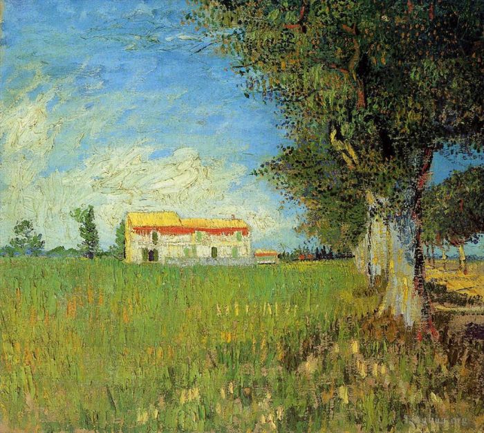 Vincent van Gogh Ölgemälde - Bauernhaus in einem Weizenfeld