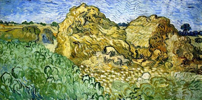 Vincent van Gogh Ölgemälde - Feld mit Weizenstapeln
