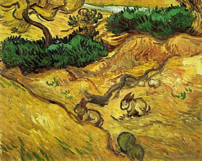 Vincent van Gogh Ölgemälde - Feld mit zwei Kaninchen