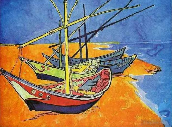 Vincent van Gogh Ölgemälde - Fischerboote am Strand von Saintes Maries de la Mer